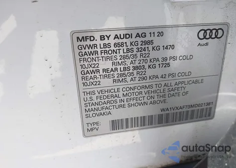 2021 Audi Q7 Prestige 55 Tfsi Quattro Tiptronic from USA, damaged, VIN WA1VXAF73MD021381